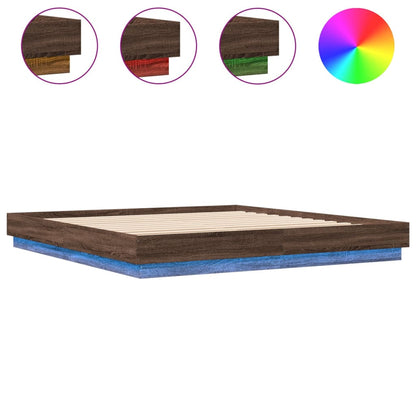 Bed Frame with LED without Mattress Brown Oak 200x200 cm