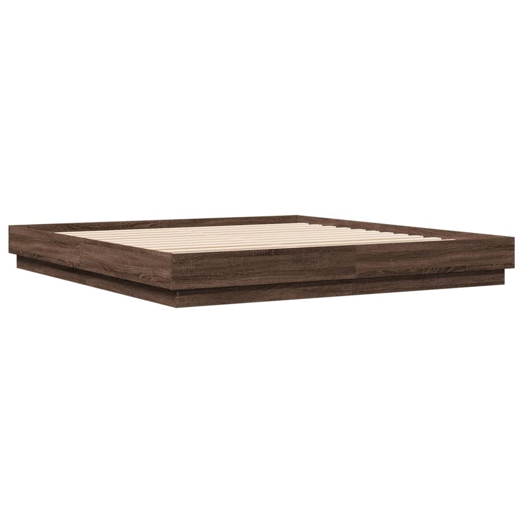 Bed Frame with LED without Mattress Brown Oak 200x200 cm