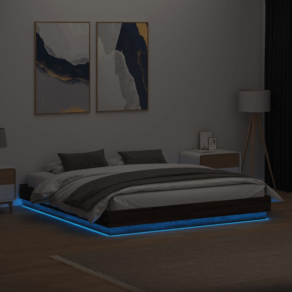 Bed Frame with LED without Mattress Brown Oak 200x200 cm