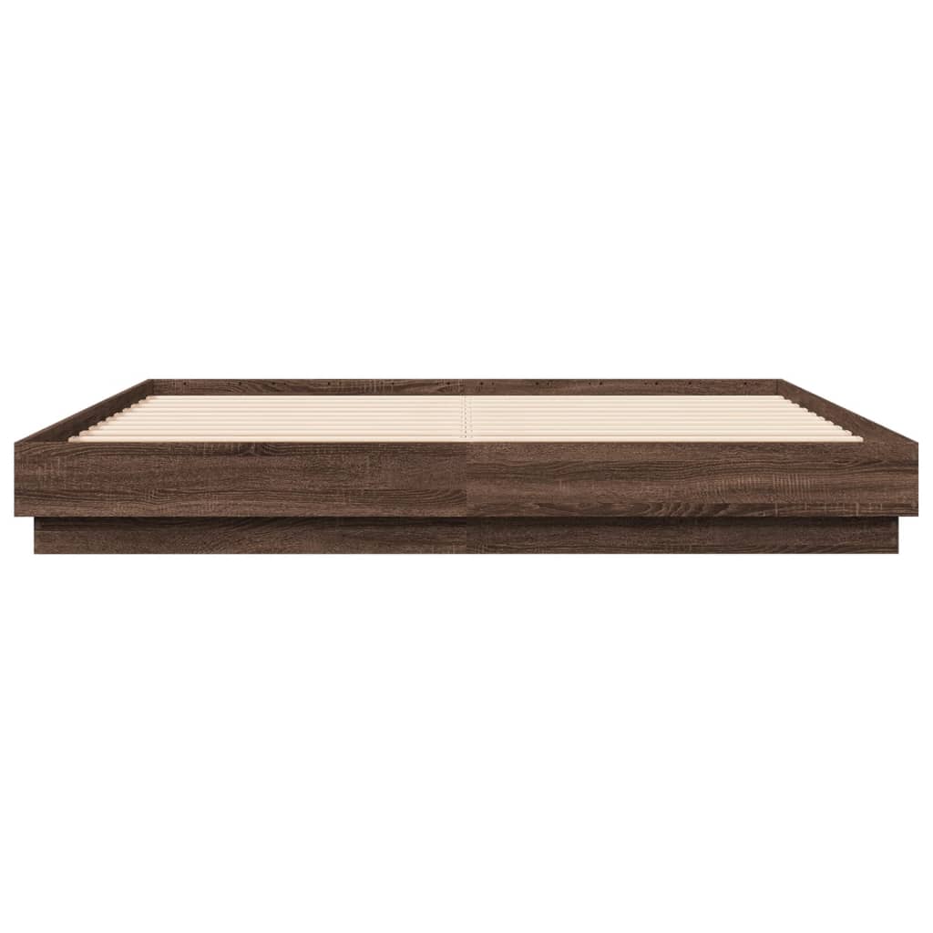 Bed Frame with LED without Mattress Brown Oak 200x200 cm