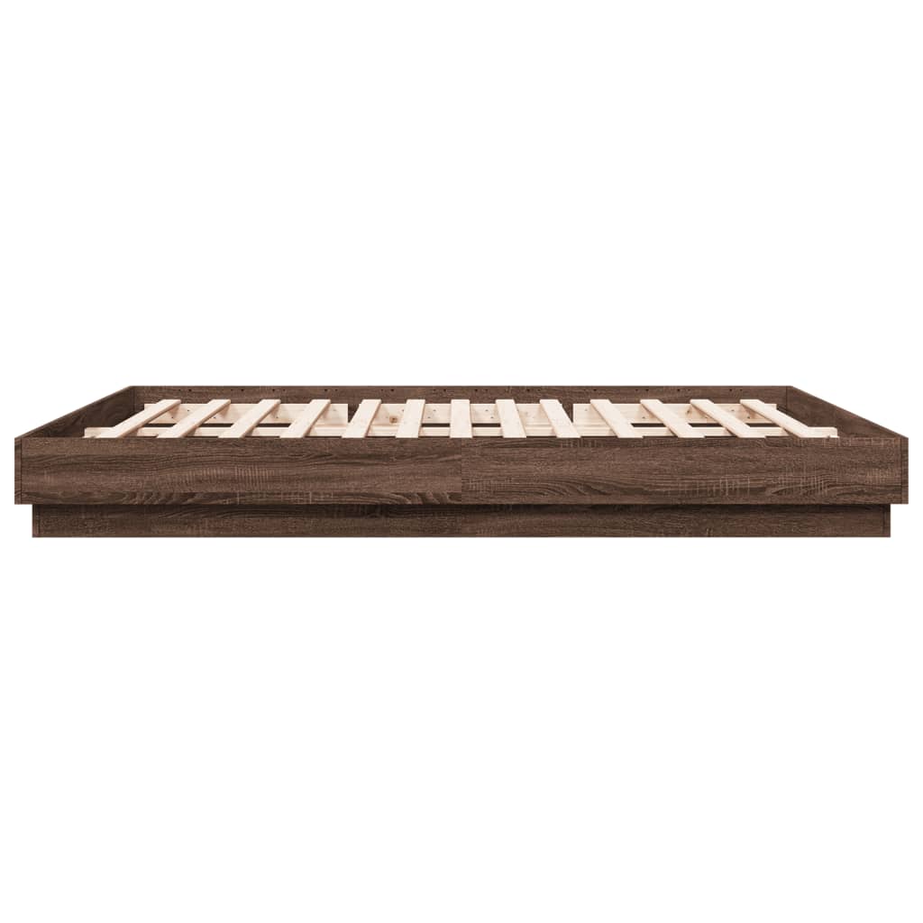 Bed Frame with LED without Mattress Brown Oak 200x200 cm