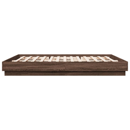 Bed Frame with LED without Mattress Brown Oak 200x200 cm