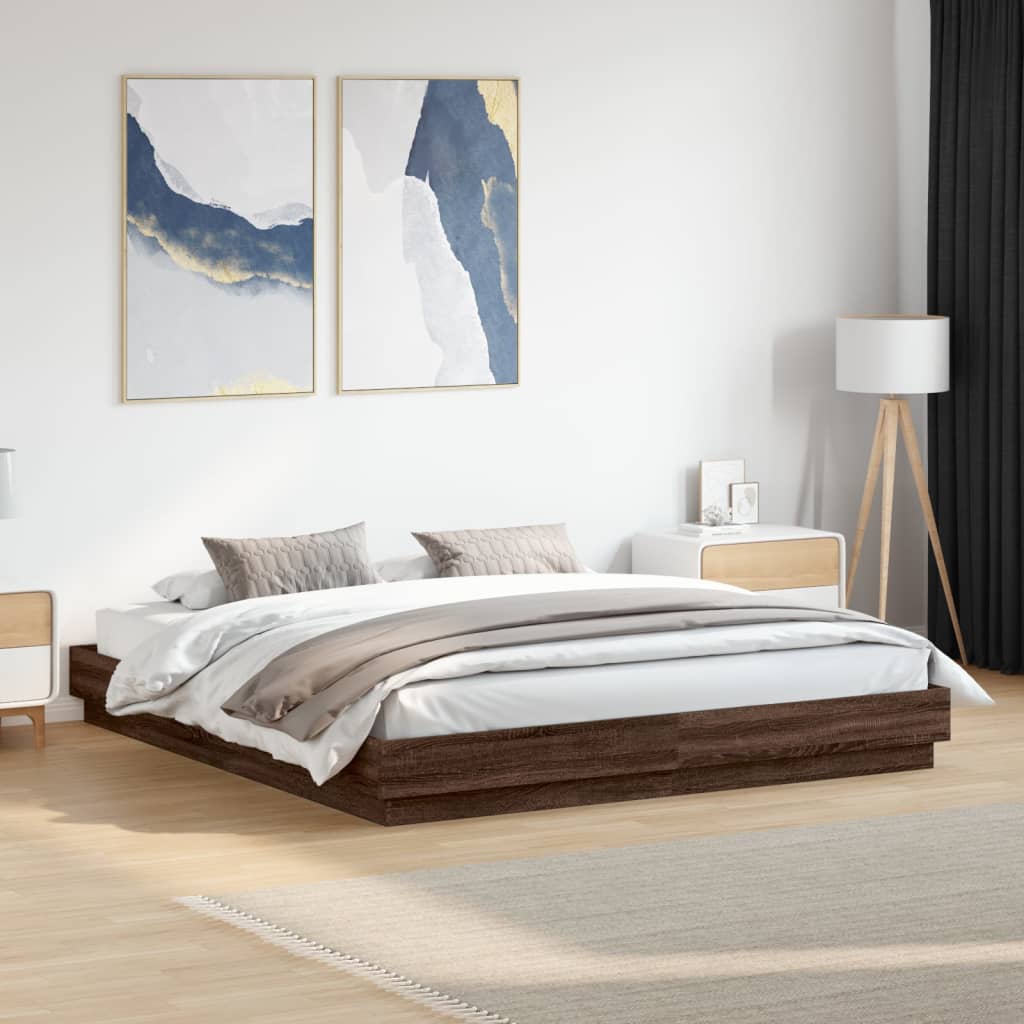 Bed Frame with LED without Mattress Brown Oak 200x200 cm