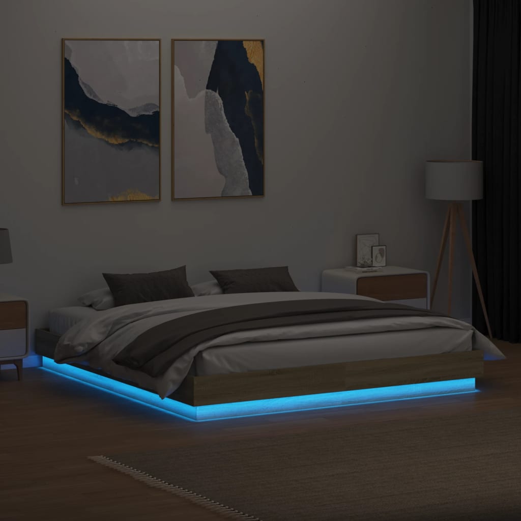 Bed Frame with LED Lights Sonoma Oak 180x200 cm Super King