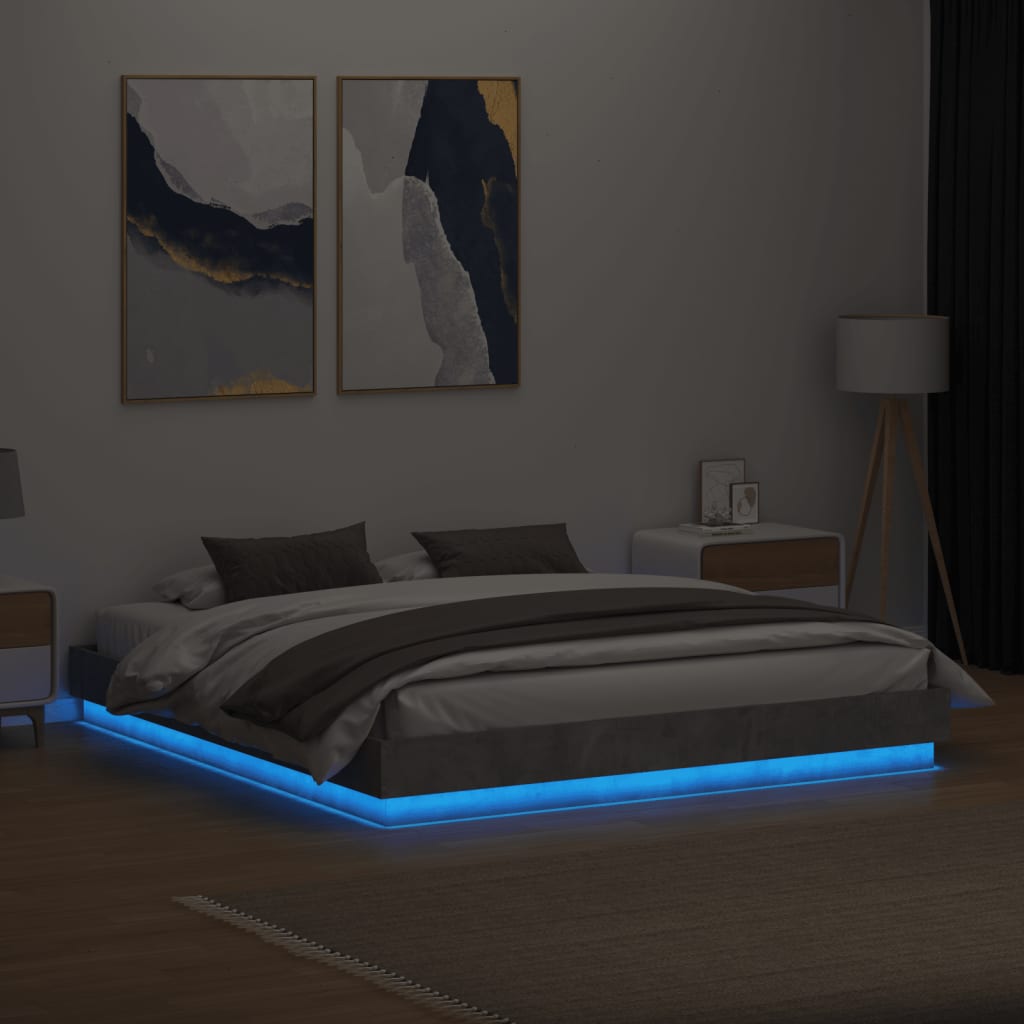 Bed Frame with LED Lights Concrete Grey 180x200 cm Super King