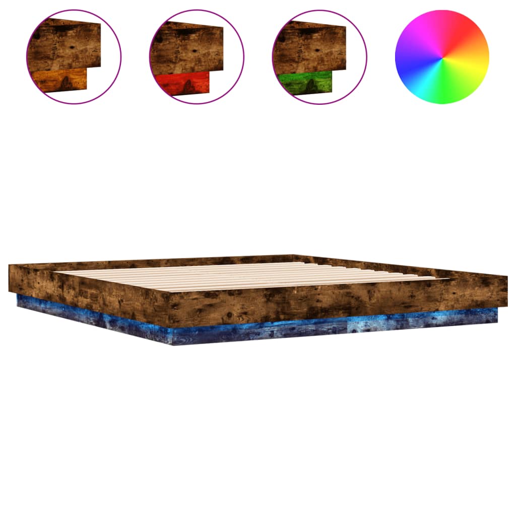 Bed Frame with LED Lights Smoked Oak 180x200 cm Super King