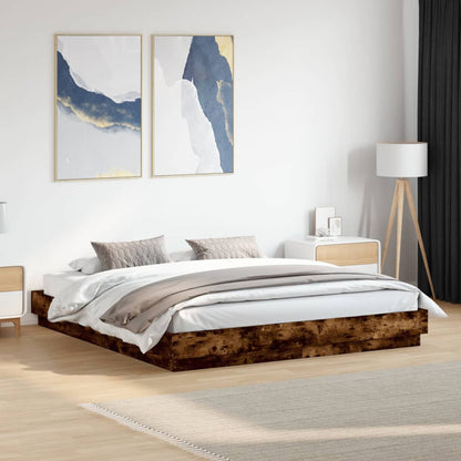 Bed Frame with LED Lights Smoked Oak 180x200 cm Super King