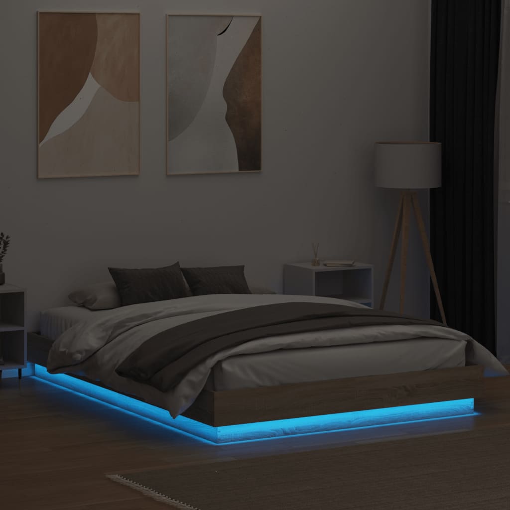 Bed Frame with LED Lights Sonoma Oak 160x200 cm