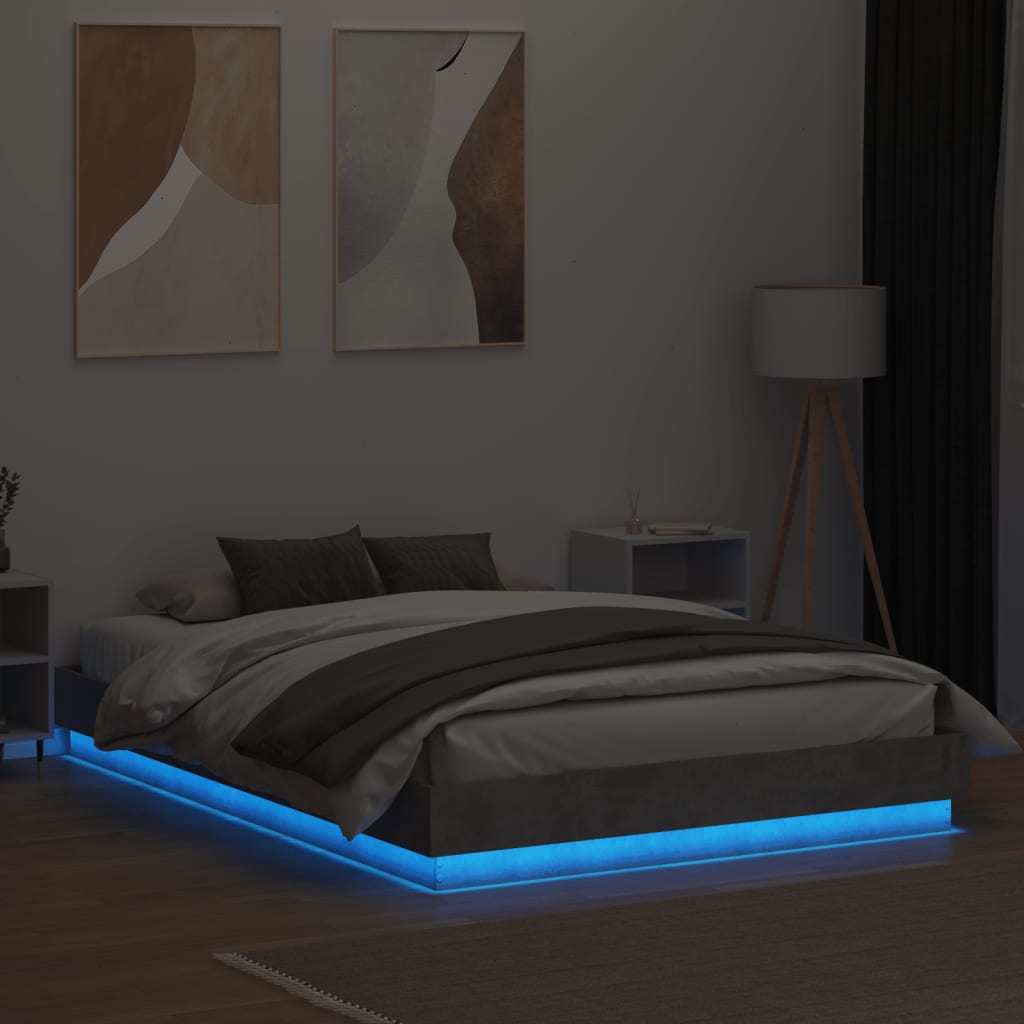 Bed Frame with LED without Mattress Concrete Grey 160x200 cm