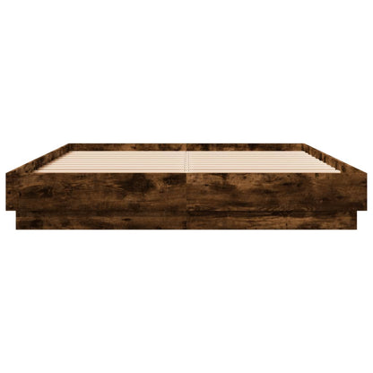 Bed Frame with LED Lights Smoked Oak 160x200 cm