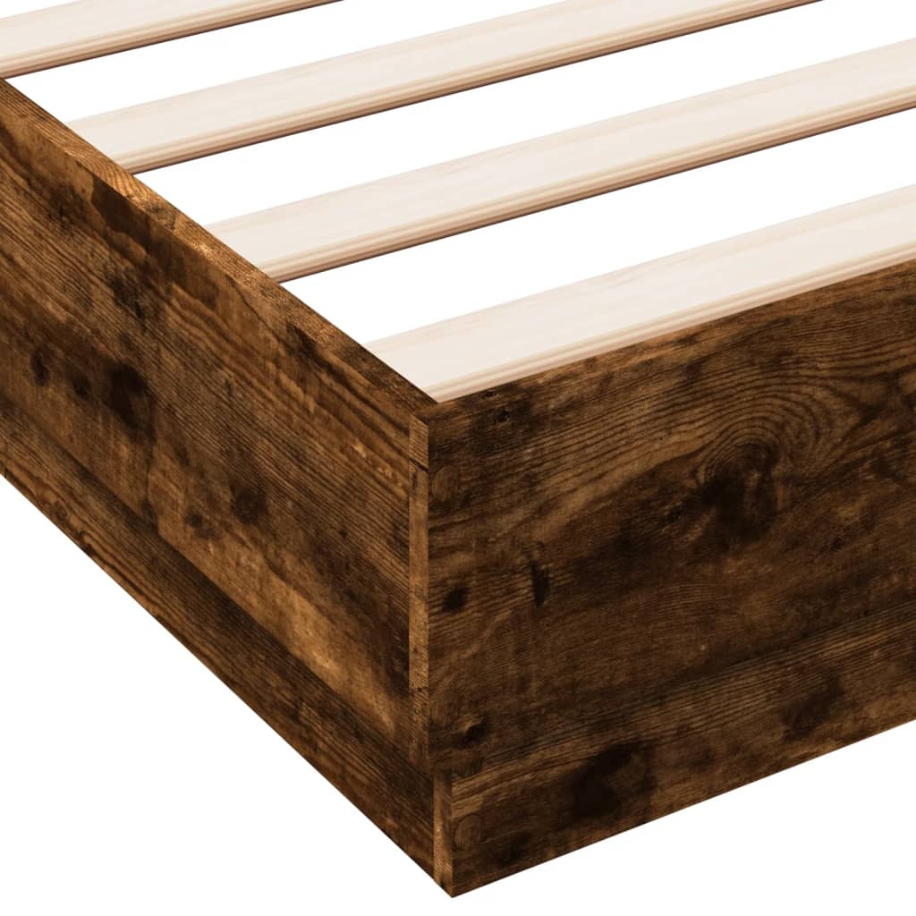 Bed Frame with LED Lights Smoked Oak 160x200 cm