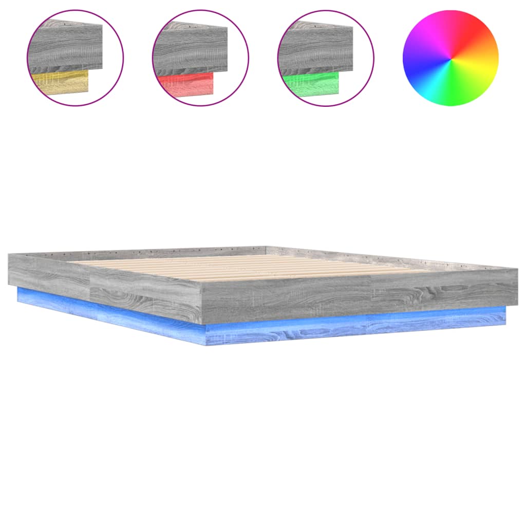 Bed Frame with LED without Mattress Grey Sonoma 160x200 cm