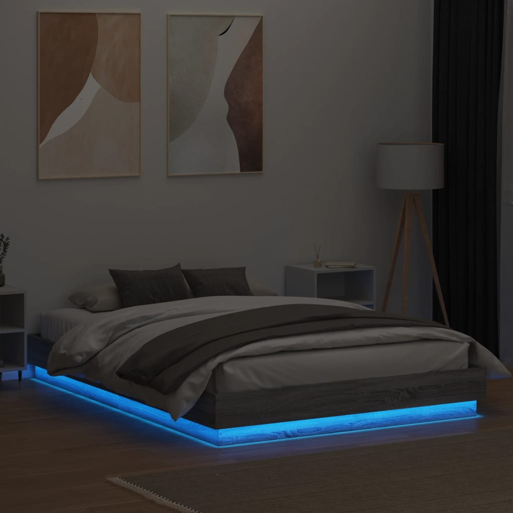 Bed Frame with LED without Mattress Grey Sonoma 160x200 cm