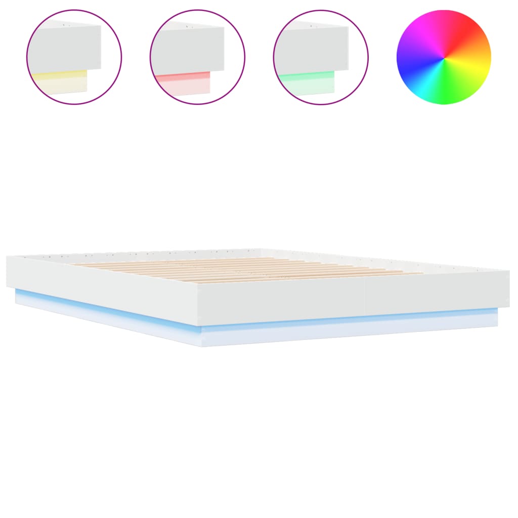 Bed Frame with LED Lights White 150x200 cm King Size