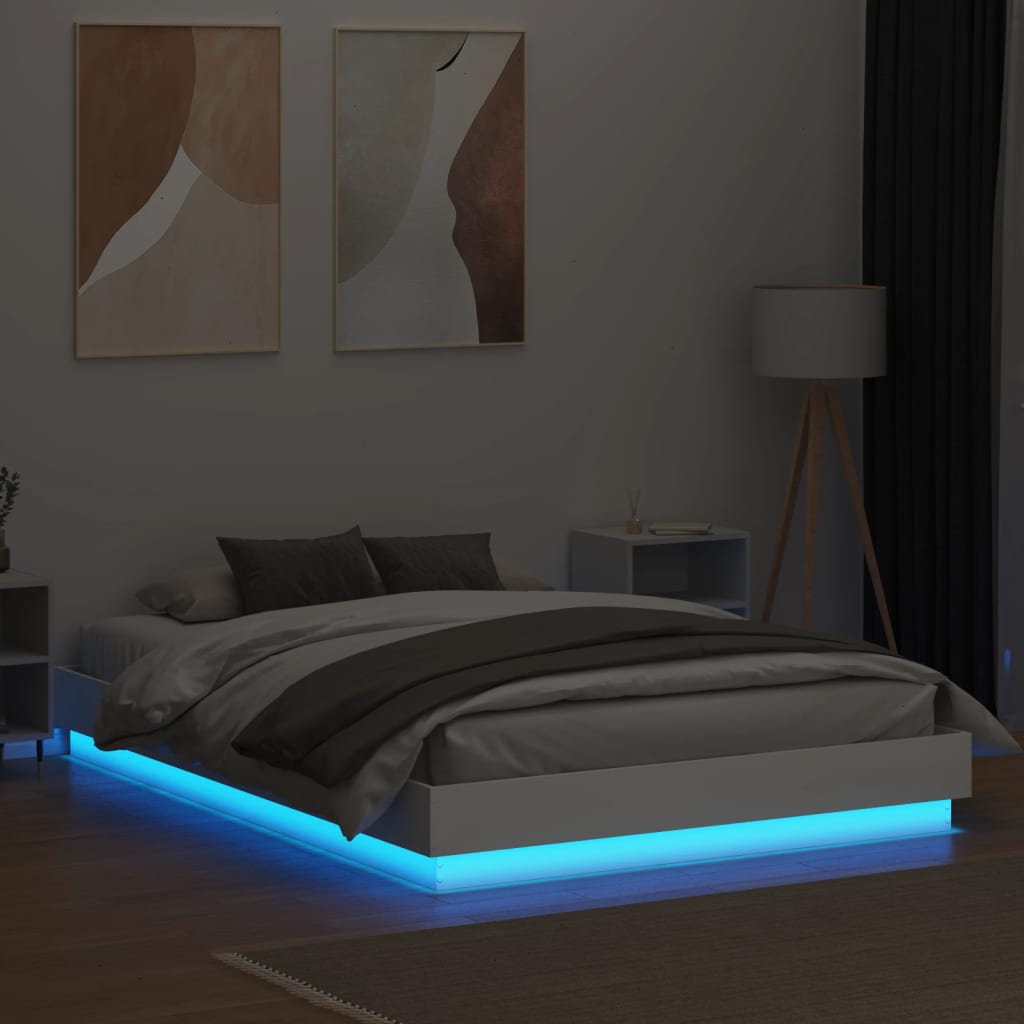 Bed Frame with LED Lights White 150x200 cm King Size