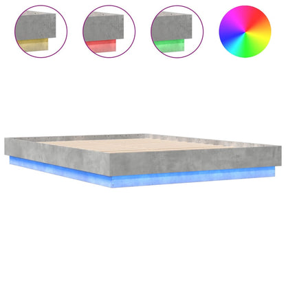 Bed Frame with LED Lights Concrete Grey 150x200 cm King Size