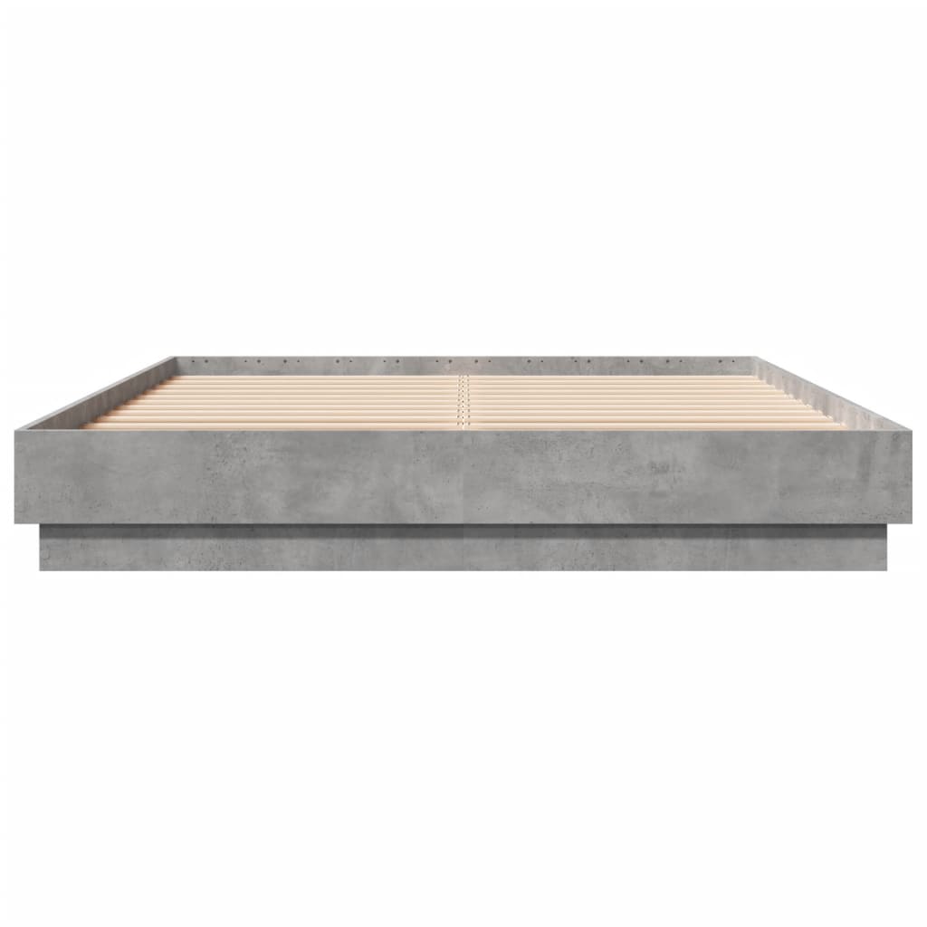 Bed Frame with LED Lights Concrete Grey 150x200 cm King Size