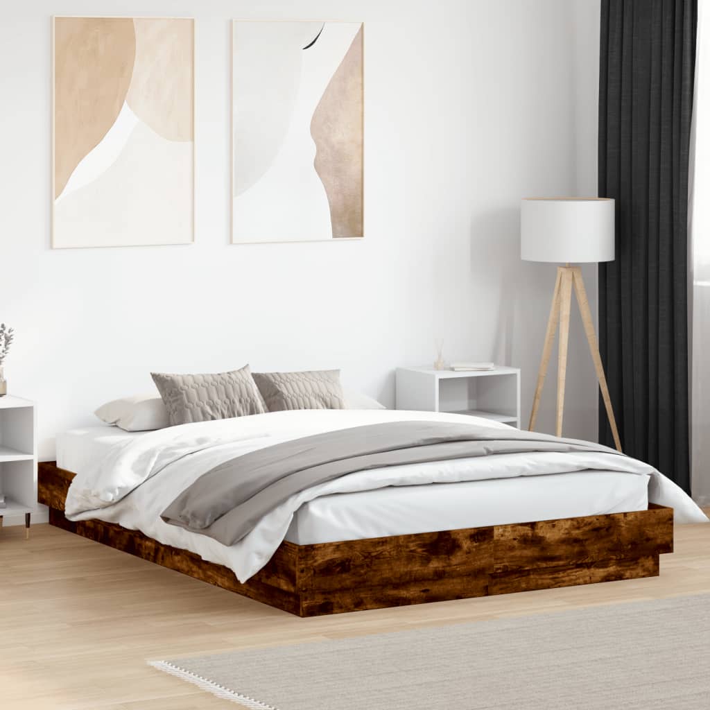 Bed Frame with LED Lights Smoked Oak 150x200 cm King Size