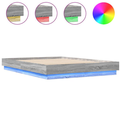 Bed Frame with LED Lights Grey Sonoma 150x200 cm King Size