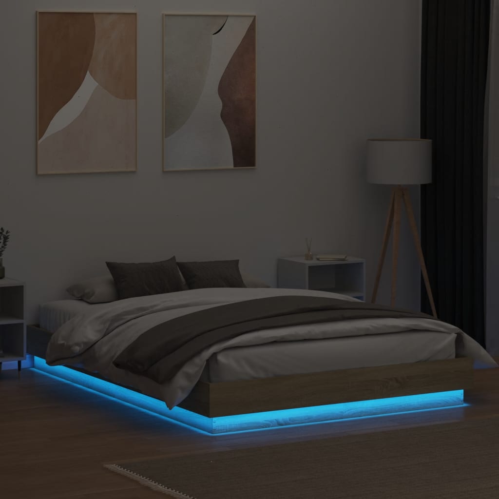 Bed Frame with LED Lights Sonoma Oak 120x200 cm