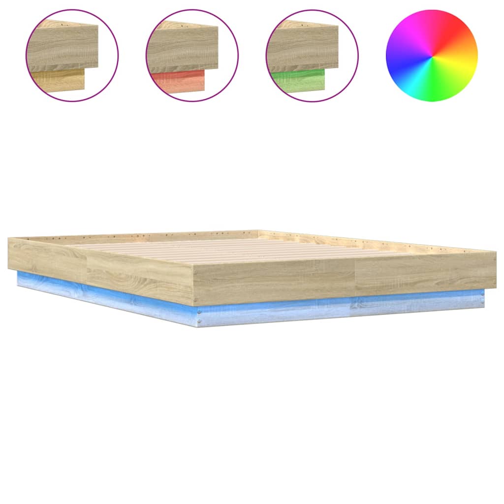 Bed Frame with LED Lights Sonoma Oak 140x190 cm