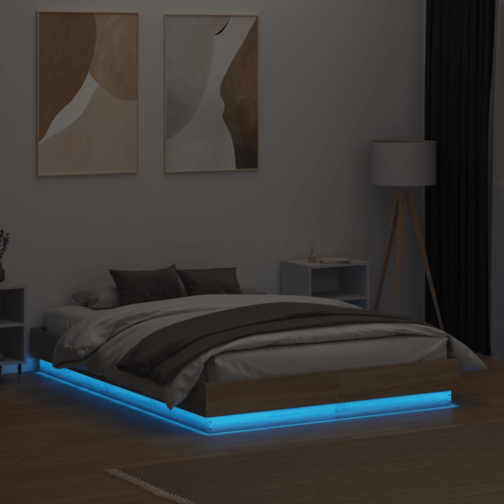 Bed Frame with LED Lights Sonoma Oak 140x190 cm