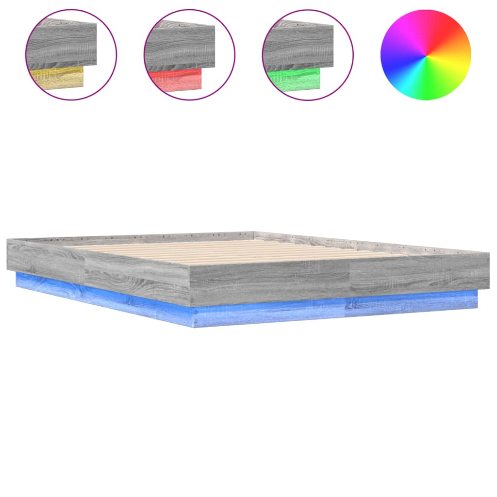 Bed Frame with LED without Mattress Grey Sonoma 140x190 cm