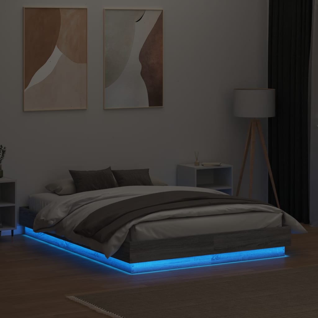 Bed Frame with LED without Mattress Grey Sonoma 140x190 cm