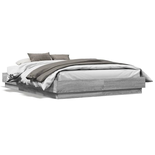 Bed Frame with LED without Mattress Grey Sonoma 140x190 cm