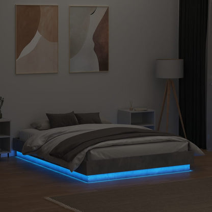 Bed Frame with LED Lights Concrete Grey 135x190 cm Double