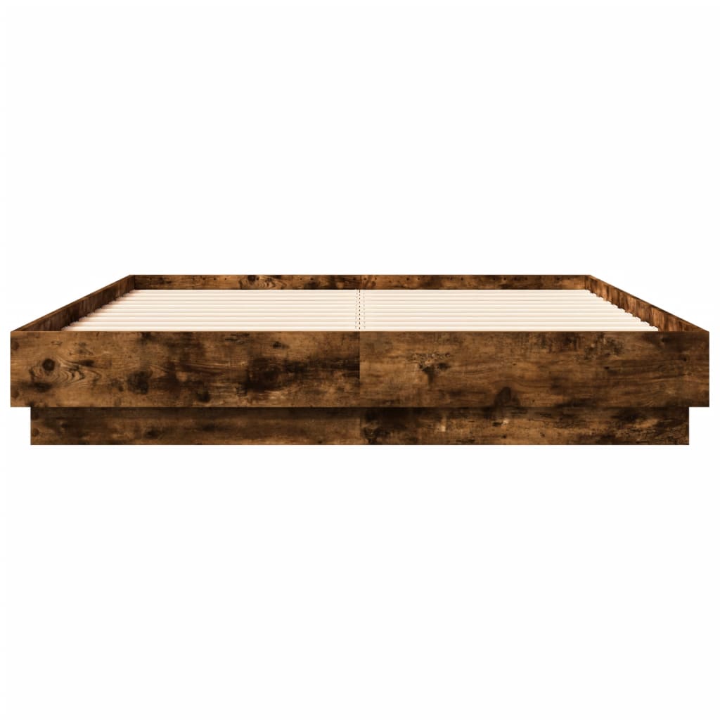 Bed Frame with LED Lights Smoked Oak 135x190 cm Double