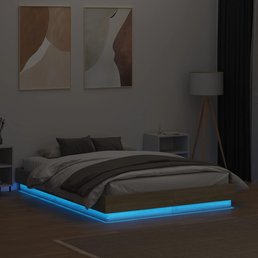 Bed Frame with LED Lights Sonoma Oak 120x190 cm Small Double