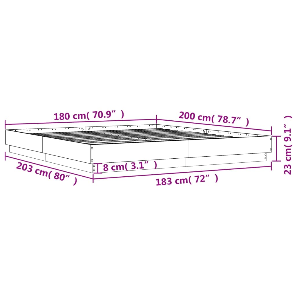 Bed Frame without Mattress Black 180x200 cm Super King