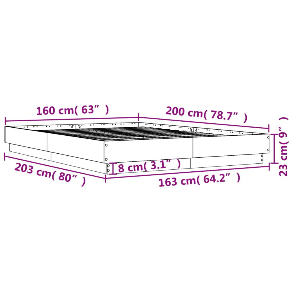 Bed Frame Sonoma Oak 160x200 cm Engineered Wood