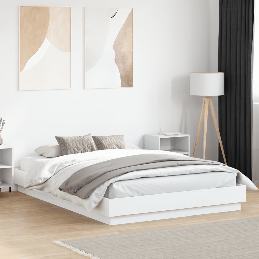 Bed Frame White 150x200 cm King Size Engineered Wood