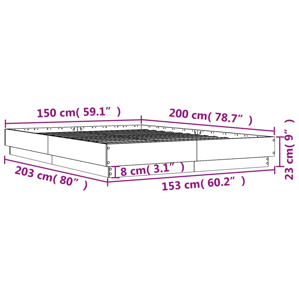 Bed Frame White 150x200 cm King Size Engineered Wood