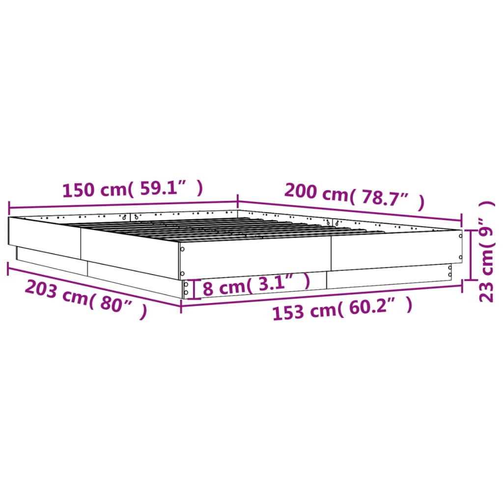 Bed Frame Smoked Oak 150x200 cm King Size Engineered Wood