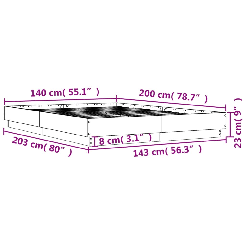 Bed Frame Concrete Grey 140x200 cm Engineered Wood