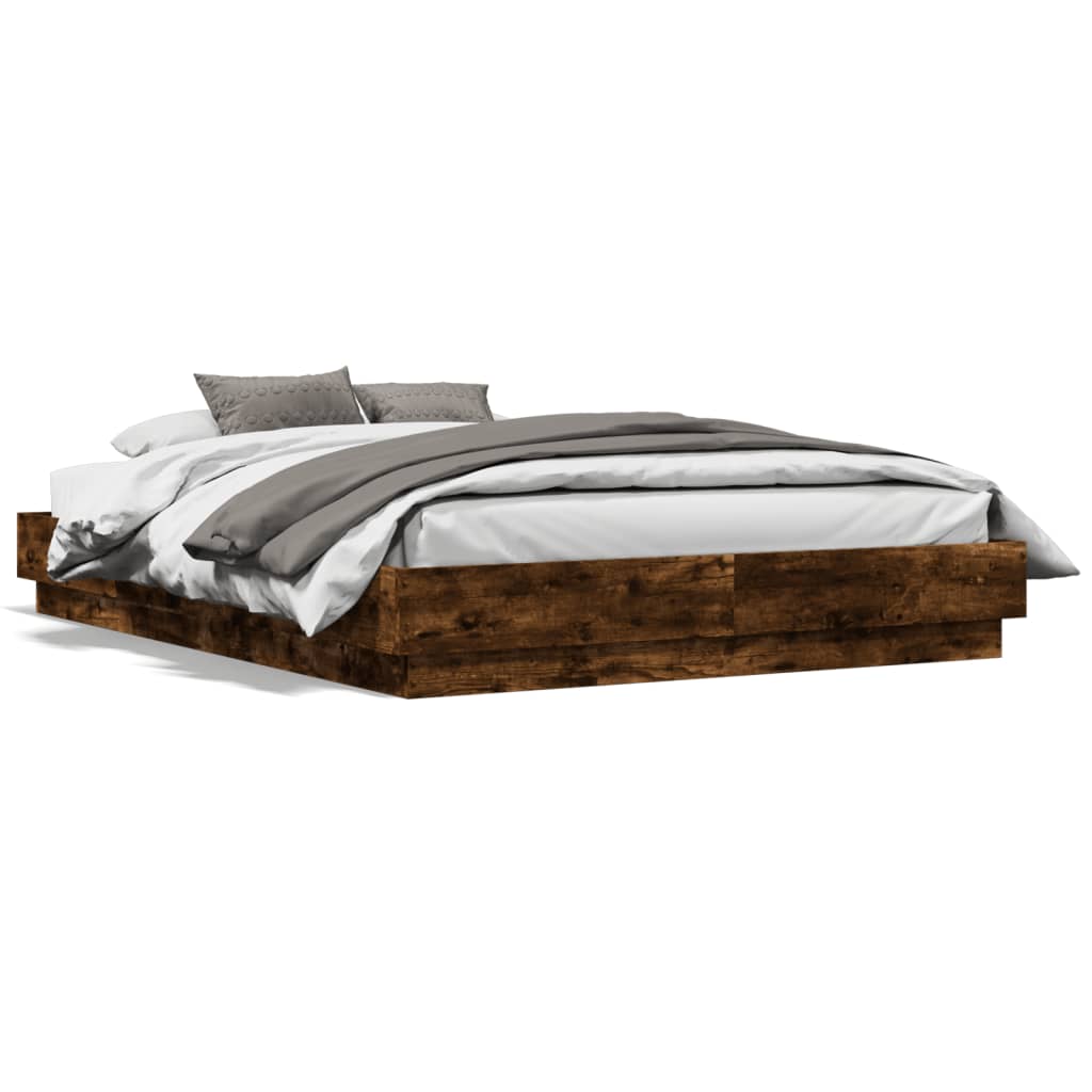 Bed Frame without Mattress Smoked Oak 140x190 cm