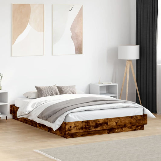 Bed Frame without Mattress Smoked Oak 135x190 cm Double