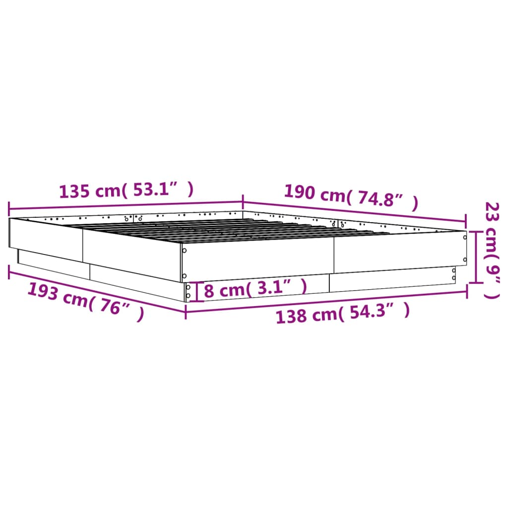 Bed Frame without Mattress Brown Oak 135x190 cm Double