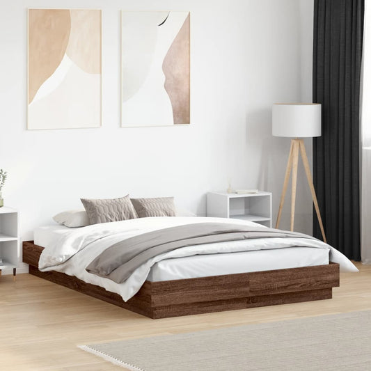 Bed Frame without Mattress Brown Oak 135x190 cm Double