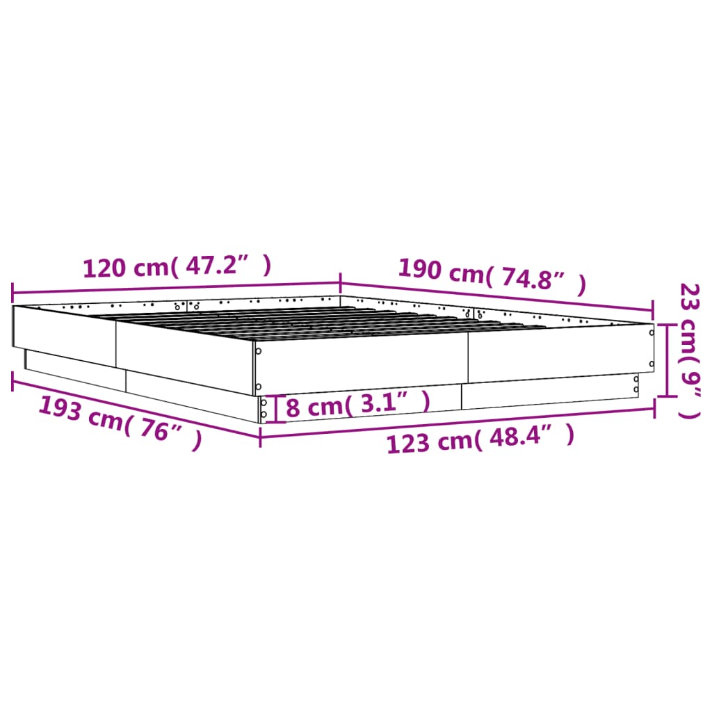 Bed Frame Concrete Grey 120x190 cm Small Double Engineered Wood