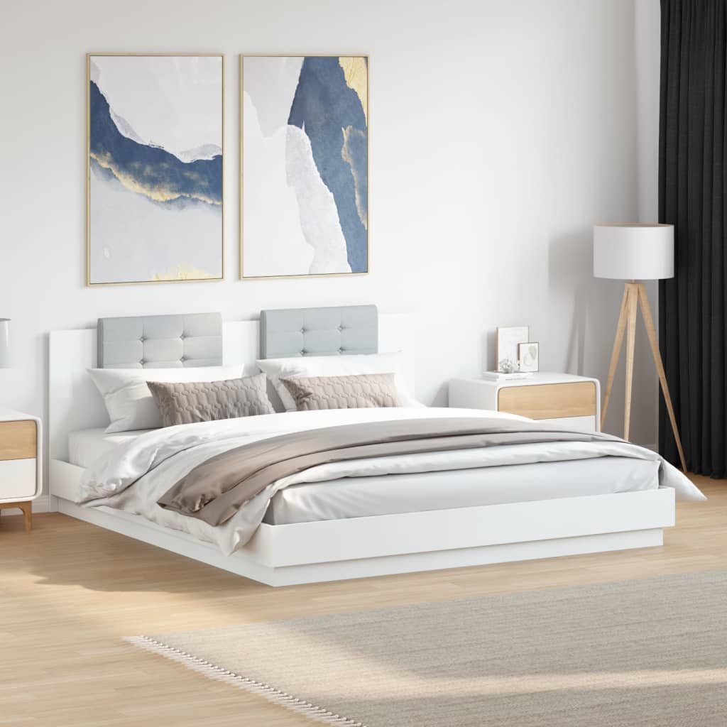 Bed Frame with Headboard White 200x200cm Engineered Wood