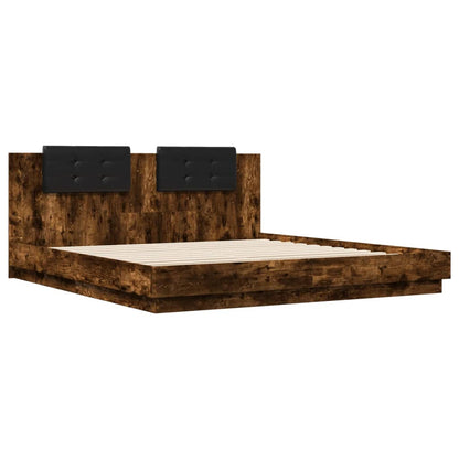 Bed Frame with Headboard Smoked Oak 200x200cm Engineered Wood