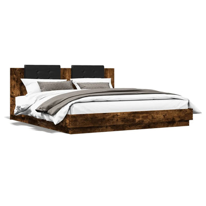 Bed Frame with Headboard Smoked Oak 200x200cm Engineered Wood