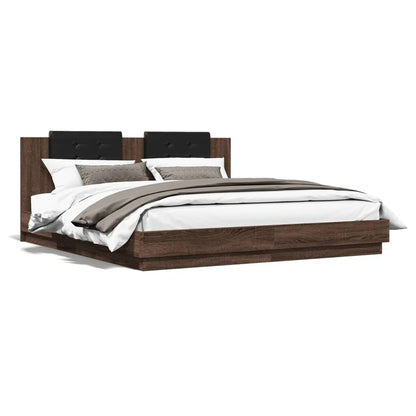 Bed Frame with Headboard Brown Oak 160x200 cm Engineered Wood