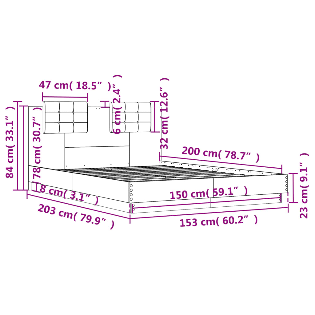 Bed Frame without Mattress White 150x200 cm King Size