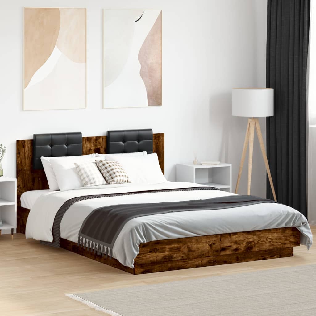 Bed Frame with Headboard Smoked Oak 150x200 cm King Size Engineered Wood