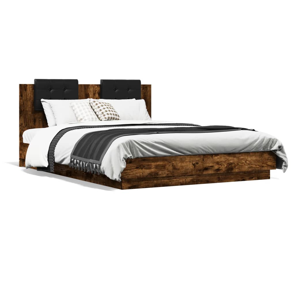 Bed Frame with Headboard Smoked Oak 150x200 cm King Size Engineered Wood